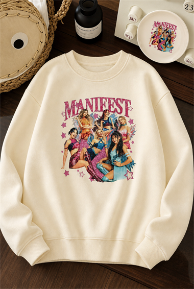 Kız Çocuk Manifest Baskılı Ekru1 Yumuşak Dokulu Sweetshirt