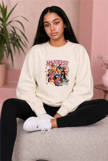 Kız Çocuk Manifest Baskılı Ekru Yumuşak Dokulu Sweetshirt
