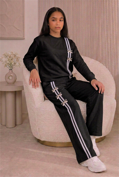Kız Çocuk Siyah Eşofman Takımı Oysho Kumaş Spor Takım Rahat Günlük Kullanım 