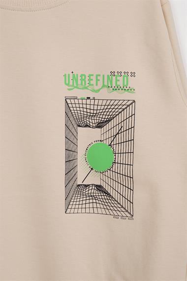 Ön Arka Dijital Baskı Detaylı Taş Renk Erkek Çocuk Sweatshirt