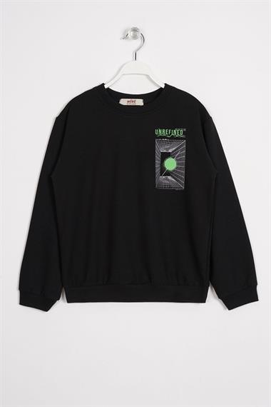 Ön Arka Dijital Baskı Detaylı Siyah Renk Erkek Çocuk Sweatshirt