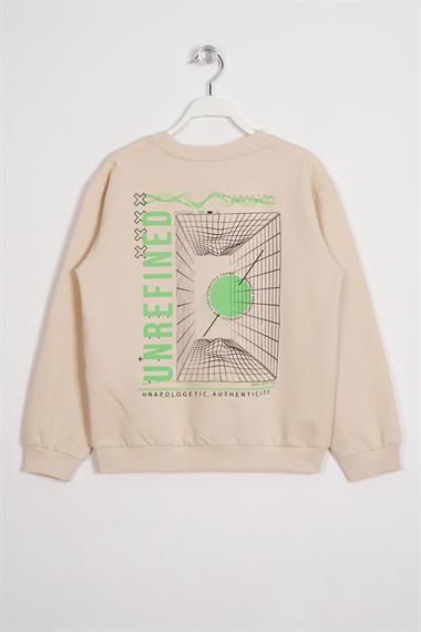 Ön Arka Dijital Baskı Detaylı Taş Renk Erkek Çocuk Sweatshirt