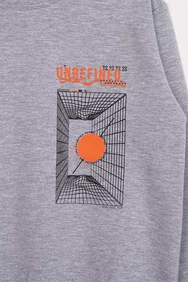Ön Arka Dijital Baskı Detaylı Gri Melanj Renk Erkek Çocuk Sweatshirt