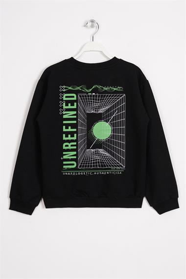 Ön Arka Dijital Baskı Detaylı Siyah Renk Erkek Çocuk Sweatshirt