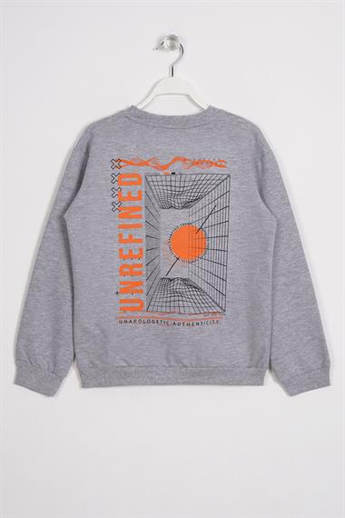 Ön Arka Dijital Baskı Detaylı Gri Melanj Renk Erkek Çocuk Sweatshirt