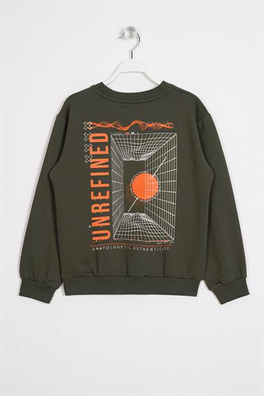 Ön Arka Dijital Baskı Detaylı Haki Renk Erkek Çocuk Sweatshirt