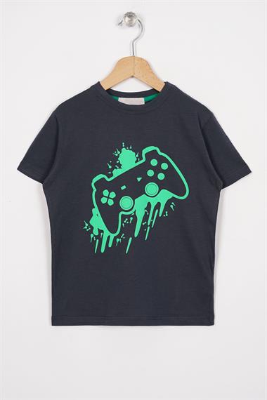 Oyun Konsolu Baskılı Oversize Füme Renk Erkek Çocuk Tshirt