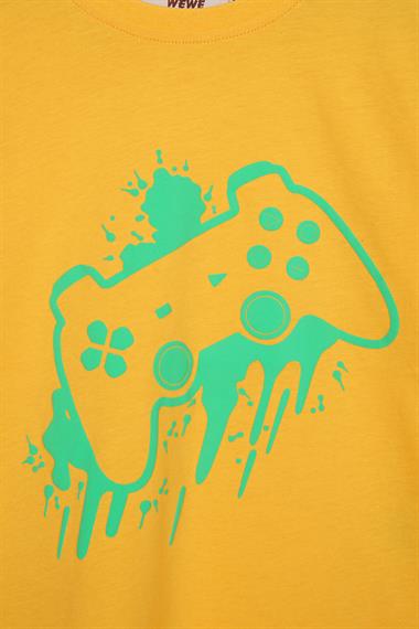 Oyun Konsolu Baskılı Oversize Sarı Renk Erkek Çocuk Tshirt