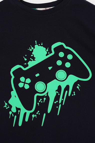 Oyun Konsolu Baskılı Oversize Lacivert Renk Erkek Çocuk Tshirt