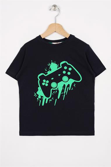 Oyun Konsolu Baskılı Oversize Lacivert Renk Erkek Çocuk Tshirt