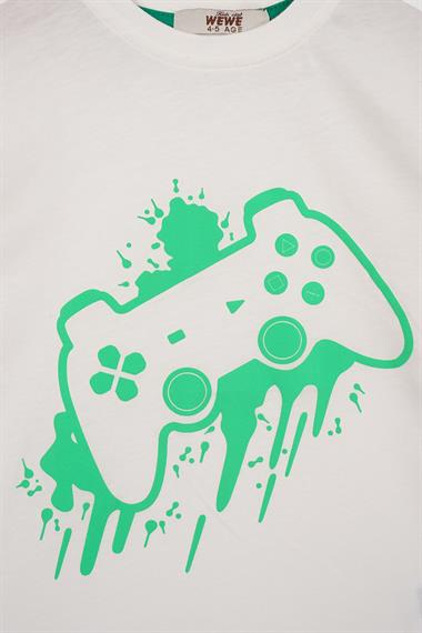 Oyun Konsolu Baskılı Oversize Ekru Renk Erkek Çocuk Tshirt