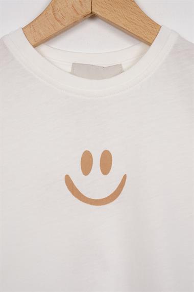 Smile Baskılı Arkası Yazı Baskılı  Ekru Renk Erkek Çocuk Kaprili Takım