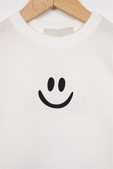 Smile Baskılı Arkası Yazı Baskılı  Ekru Siyah Renk Erkek Çocuk Kaprili Takım