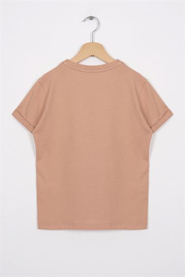 Smile Baskılı Bej Renk Kız Çocuk Tshirt