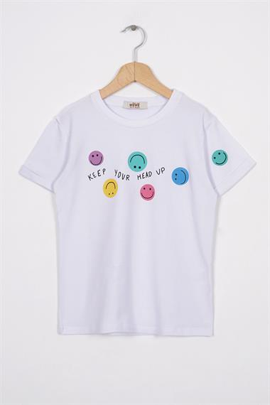 Smile Baskılı Beyaz Renk Kız Çocuk Tshirt