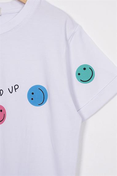 Smile Baskılı Beyaz Renk Kız Çocuk Tshirt
