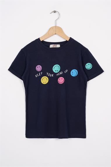 Smile Baskılı Lacivert Renk Kız Çocuk Tshirt