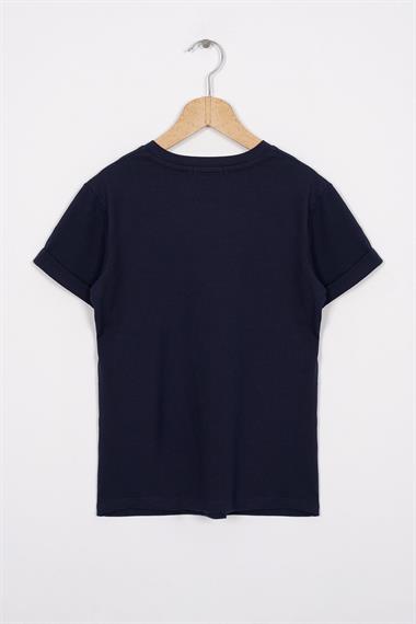 Smile Baskılı Lacivert Renk Kız Çocuk Tshirt