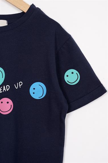 Smile Baskılı Lacivert Renk Kız Çocuk Tshirt