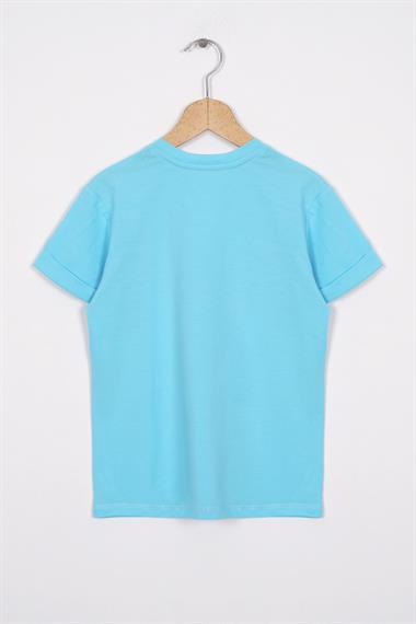 Smile Baskılı Turkuaz Renk Kız Çocuk Tshirt