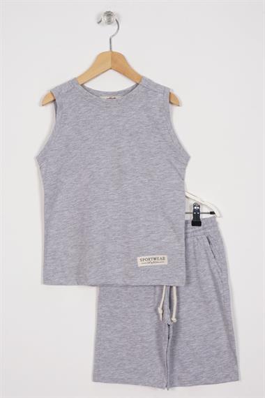 Sport Wear Armalı Gri Renk Erkek Çocuk Kaprili Takım