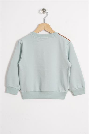 Tilki Ve Ayı Figürlü Bisiklet Yaka Mint Renk Erkek Çocuk Sweatshirt