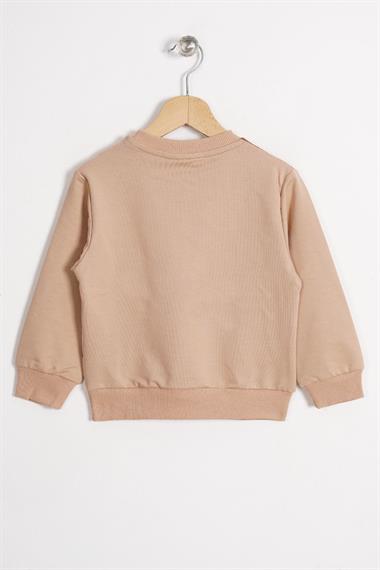 Tilki Ve Ayı Figürlü Bisiklet Yaka Camel Renk Erkek Çocuk Sweatshirt