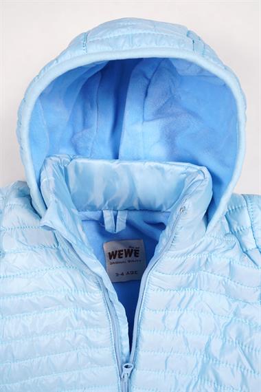 Kapüşonlu Dar Kalıp Uzun Kol Mavi Renk Mont