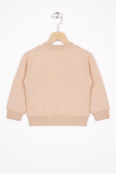 Basket Topu Nakışlı Bej Renk Erkek Çocuk Sweatshirt