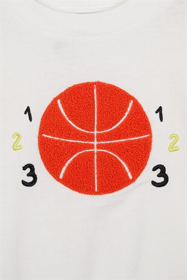 Basket Topu Nakışlı Ekru Renk Erkek Çocuk Sweatshirt