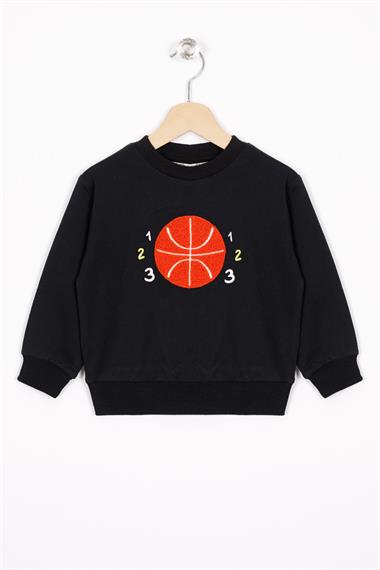 Basket Topu Nakışlı Siyah Renk Erkek Çocuk Sweatshirt