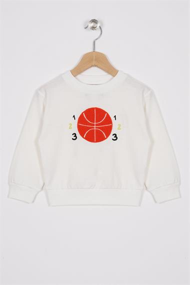 Basket Topu Nakışlı Ekru Renk Erkek Çocuk Sweatshirt