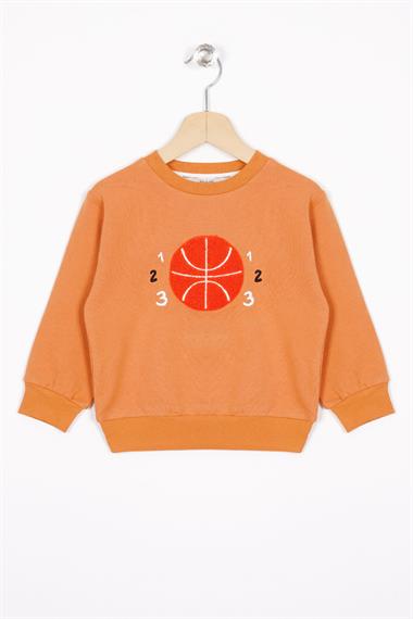 Basket Topu Nakışlı Kiremit Renk Erkek Çocuk Sweatshirt