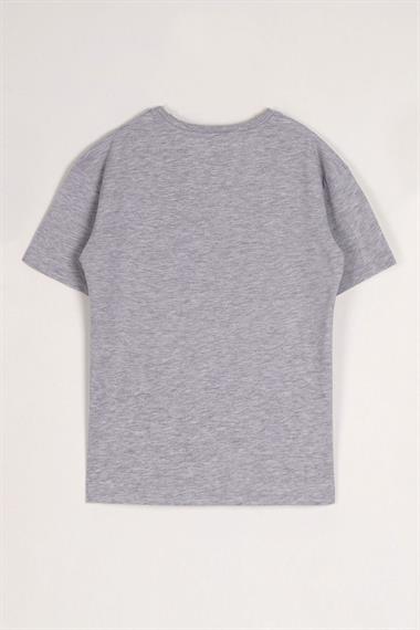Bisiklet Yaka Gri Melanj Renk Erkek Çocuk Tshirt