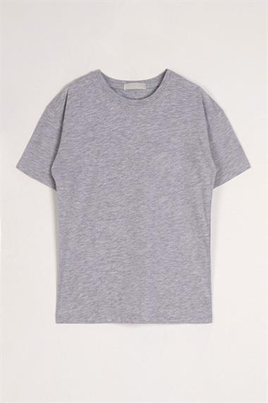 Bisiklet Yaka Gri Melanj Renk Erkek Çocuk Tshirt