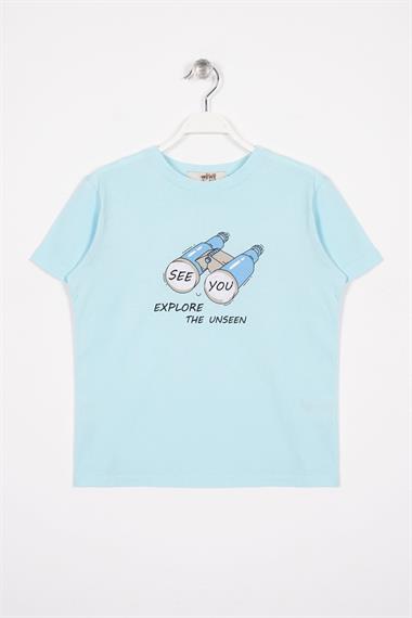 See You Baskılı Buz Mavisi Renk Erkek Çocuk Tshirt