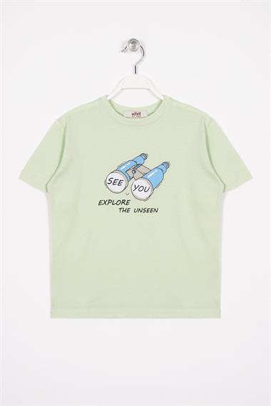 See You Baskılı Fıstık Yeşili Renk Erkek Çocuk Tshirt
