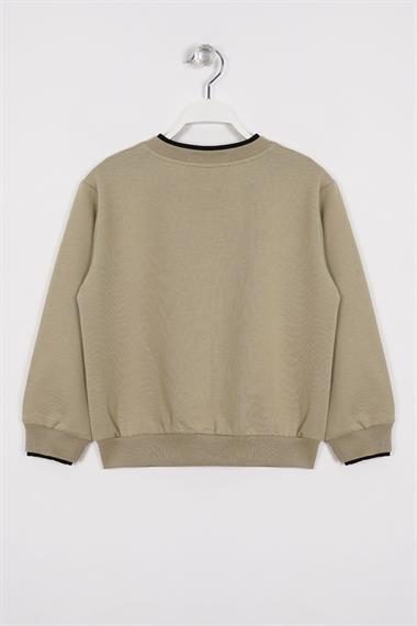 Yakası Kaşkorse Detaylı Haki Renk Erkek Çocuk Sweatshirt