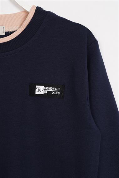 Yakası Kaşkorse Detaylı Lacivert Renk Erkek Çocuk Sweatshirt
