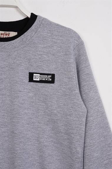 Yakası Kaşkorse Detaylı Gri Renk Erkek Çocuk Sweatshirt