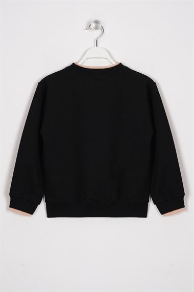 Yakası Kaşkorse Detaylı Siyah Renk Erkek Çocuk Sweatshirt