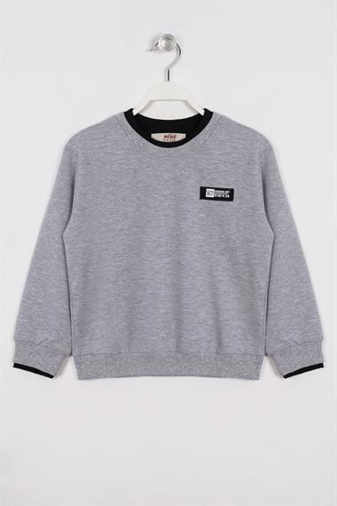 Yakası Kaşkorse Detaylı Gri Renk Erkek Çocuk Sweatshirt