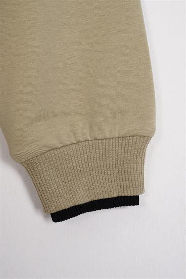 Yakası Kaşkorse Detaylı Haki Renk Erkek Çocuk Sweatshirt