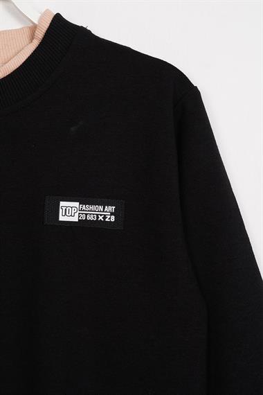 Yakası Kaşkorse Detaylı Siyah Renk Erkek Çocuk Sweatshirt
