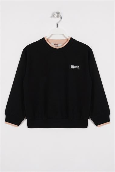 Yakası Kaşkorse Detaylı Siyah Renk Erkek Çocuk Sweatshirt
