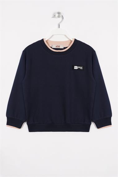 Yakası Kaşkorse Detaylı Lacivert Renk Erkek Çocuk Sweatshirt