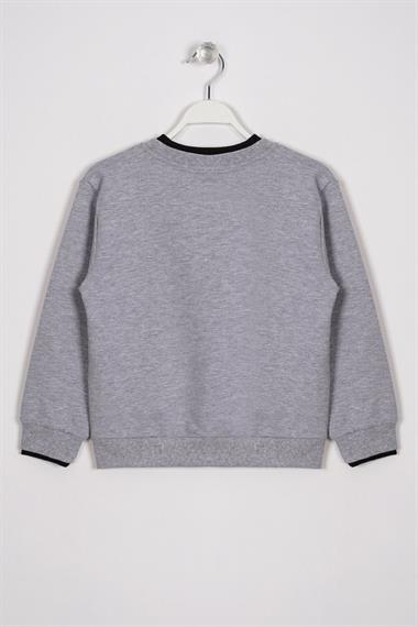 Yakası Kaşkorse Detaylı Gri Renk Erkek Çocuk Sweatshirt