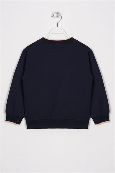 Yakası Kaşkorse Detaylı Lacivert Renk Erkek Çocuk Sweatshirt