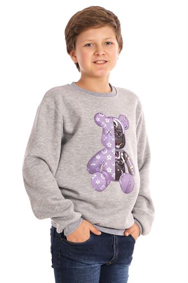 Ayıcık Baskılı Gri Renk Erkek Çocuk Sweat