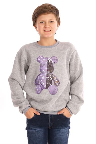 Ayıcık Baskılı Gri Renk Erkek Çocuk Sweat